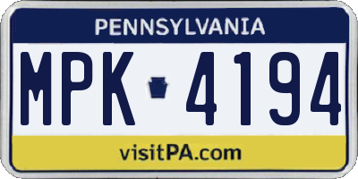 PA license plate MPK4194