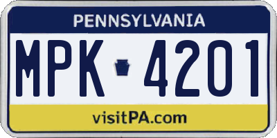 PA license plate MPK4201