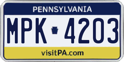 PA license plate MPK4203