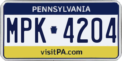 PA license plate MPK4204