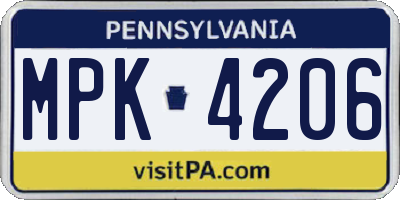 PA license plate MPK4206