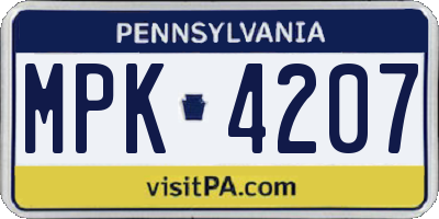 PA license plate MPK4207