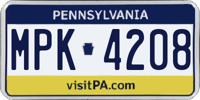 PA license plate MPK4208