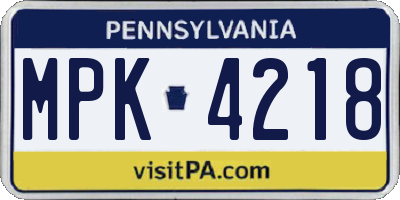 PA license plate MPK4218