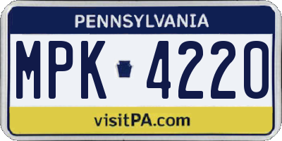 PA license plate MPK4220