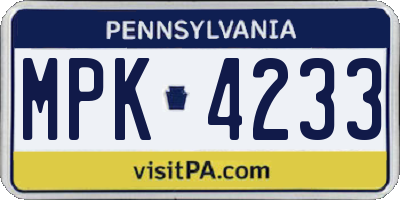 PA license plate MPK4233