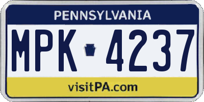 PA license plate MPK4237
