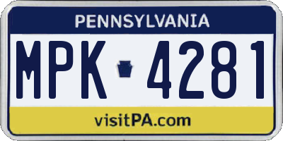 PA license plate MPK4281