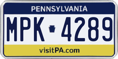 PA license plate MPK4289