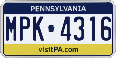 PA license plate MPK4316