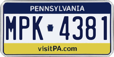 PA license plate MPK4381