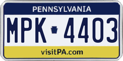 PA license plate MPK4403