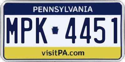 PA license plate MPK4451