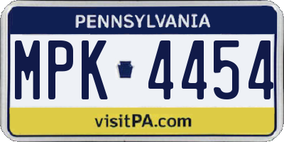 PA license plate MPK4454