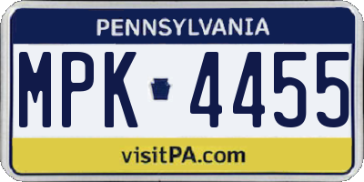 PA license plate MPK4455