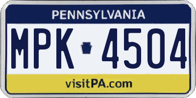PA license plate MPK4504