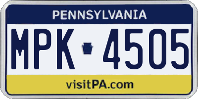 PA license plate MPK4505