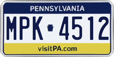 PA license plate MPK4512