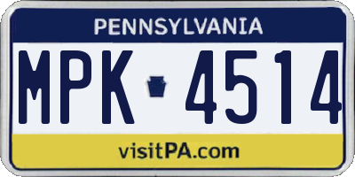 PA license plate MPK4514