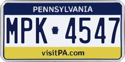PA license plate MPK4547
