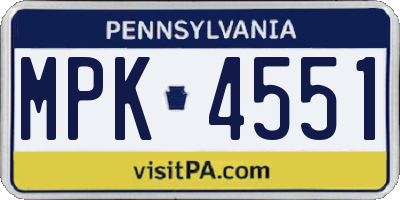 PA license plate MPK4551