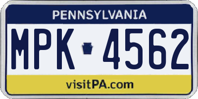 PA license plate MPK4562