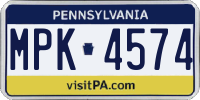PA license plate MPK4574