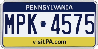 PA license plate MPK4575