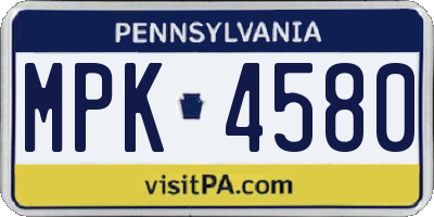 PA license plate MPK4580