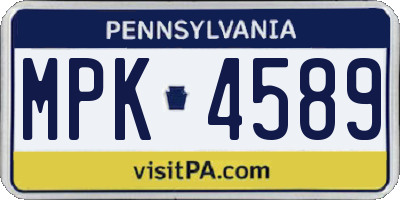 PA license plate MPK4589