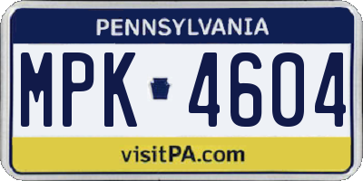 PA license plate MPK4604