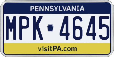 PA license plate MPK4645