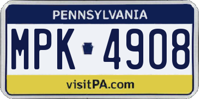 PA license plate MPK4908