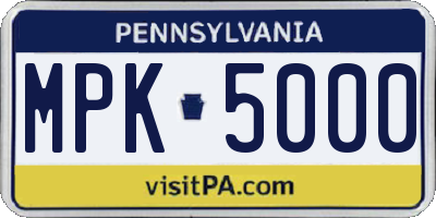 PA license plate MPK5000