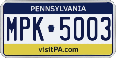 PA license plate MPK5003