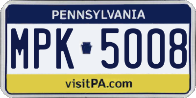 PA license plate MPK5008