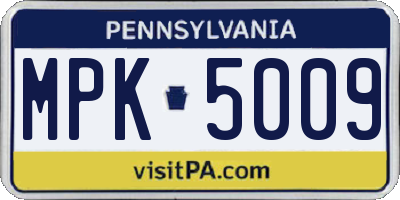 PA license plate MPK5009