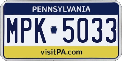 PA license plate MPK5033