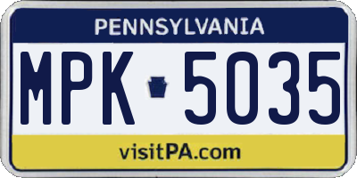 PA license plate MPK5035