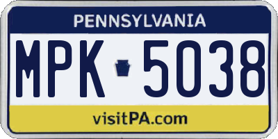 PA license plate MPK5038