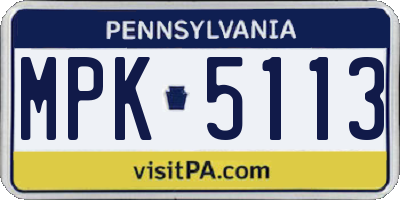 PA license plate MPK5113