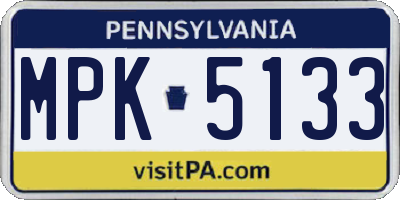 PA license plate MPK5133