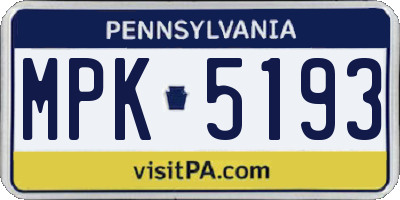 PA license plate MPK5193