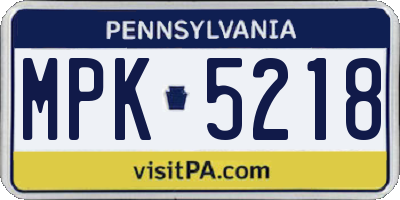 PA license plate MPK5218