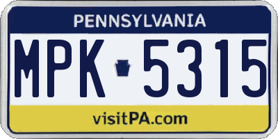 PA license plate MPK5315