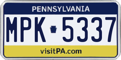 PA license plate MPK5337