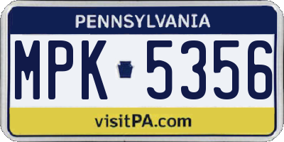 PA license plate MPK5356