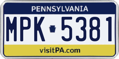 PA license plate MPK5381