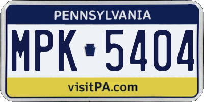 PA license plate MPK5404