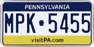 PA license plate MPK5455